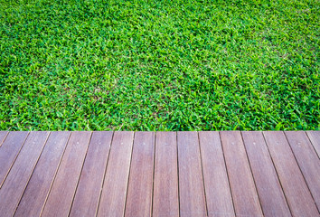 Lawn and wooden floor