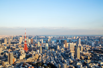 Architecture buildings cityscape in Tokyo skyline at Japan before sunset