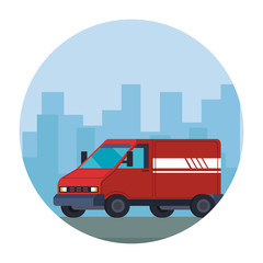 delivery van vehicle on the city