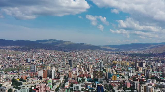 Aerial view of center of Ulaanbaatar city, capital of Mongolia, 4k