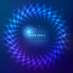 Dark blue cosmic background with stars and light effects