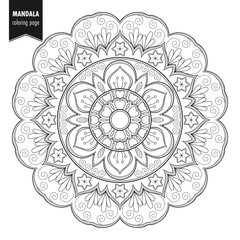 Decorative monochrome ethnic mandala pattern. Anti-stress coloring book page for adults. Hand drawn illustration