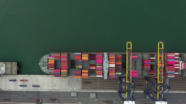Aerial view sea port Container cargo loading ship in import export business logistic. Freight transportation. shipping business logistic. Trade Port and Shipping cargo to harbor.