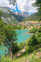 Fototapeta na wymiar The Alps lake Lago di Molveno with the Brenta dolomites in the background.