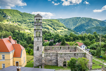Fototapeta premium Saint Mary's Church, dominant of the city Jajce in Bosnia and Herzegovina