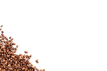 Roasted Coffee beans isolated in the left bottom corner