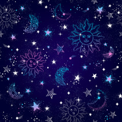 Beautiful Dark Blue The Galaxy Pattern 100% Cotton Fabric Digital