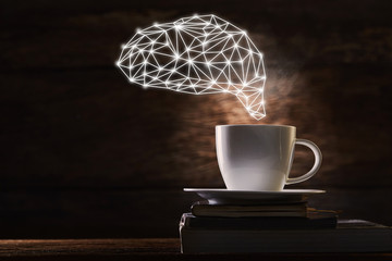 Brain with coffee cup