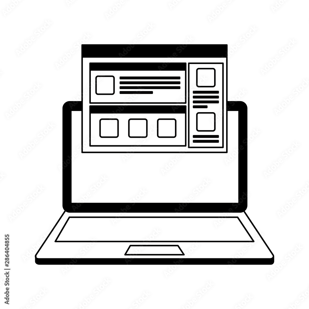 Poster laptop computer with webpage template