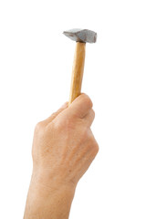 man hand holding hammer.