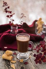 Cup of coffee. Cozy warm autumn winter composition in  yellow orange and burgundy tones