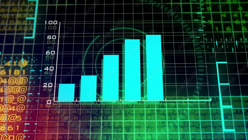Poster 3d business growth graph with futuristic interface shows the random number and financial animation c
