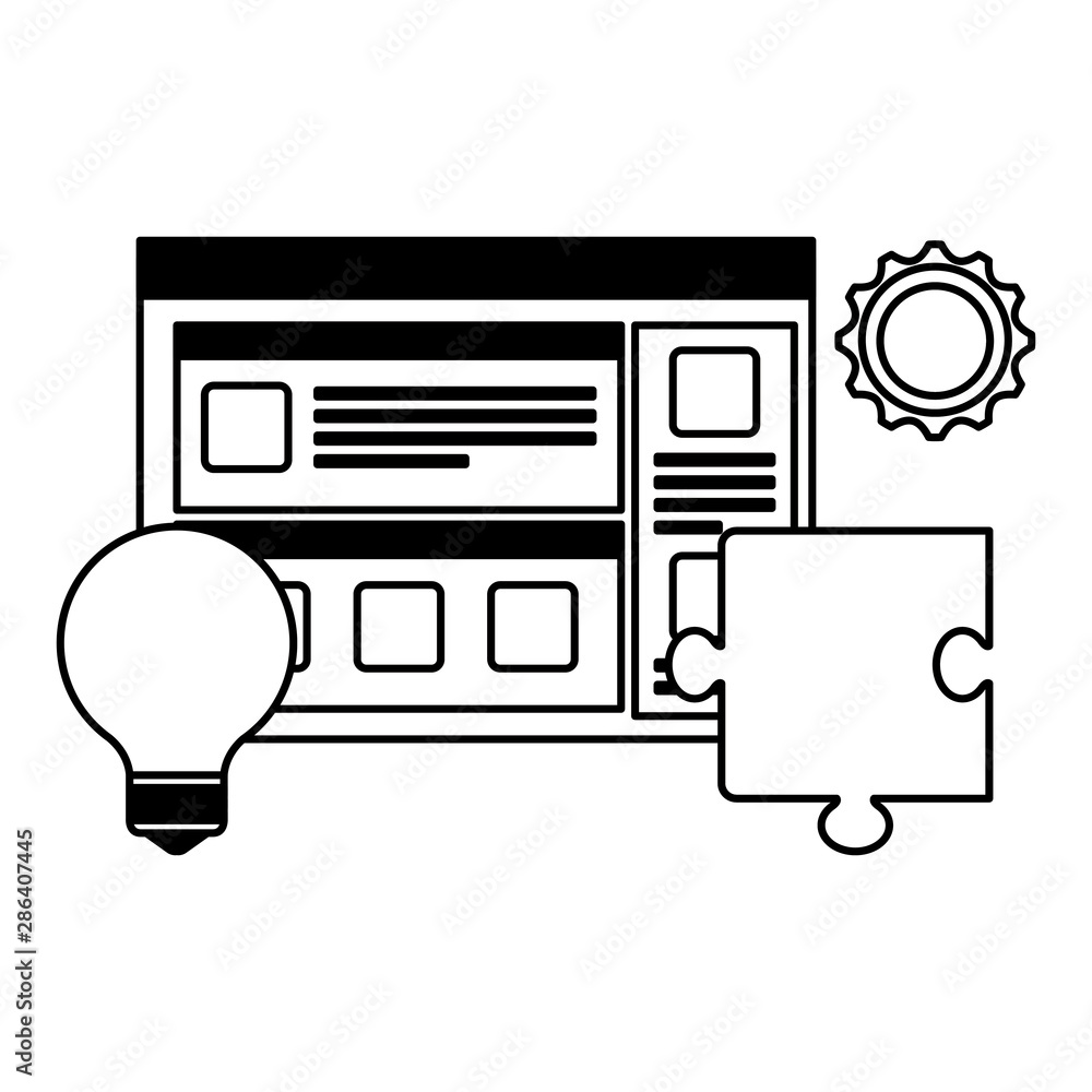 Poster web page template with bulb and puzzle