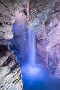 The waterfall in cave Cascata Varone near the Riva del Garda and Lago di Garda lake.