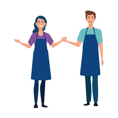 Fototapeta premium happy young artist couple with aprons