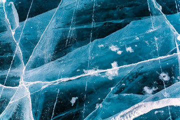 Texture of ice in frozen lake at Lake Baikal, Russia