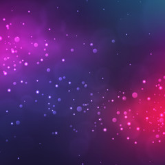 Beautiful blurred background in pink and purple colors. Cosmic glitter lights backdrop use for invitations, congratulations, advertisements. Abstract defocused wallpaper vector illustration.