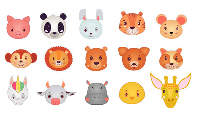 Vector illustration of various japanese style animal faces.