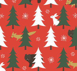 北欧風動物と森の柄クリスマスカラー