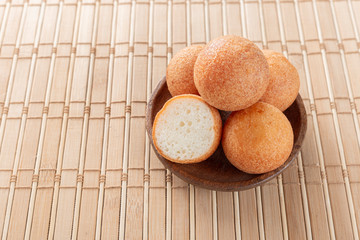Fritters on the table, typical Colombian food, close-up image