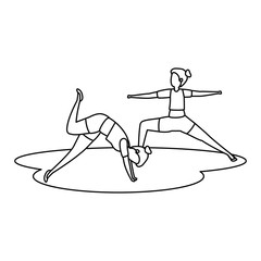 beauty girls couple practicing pilates position