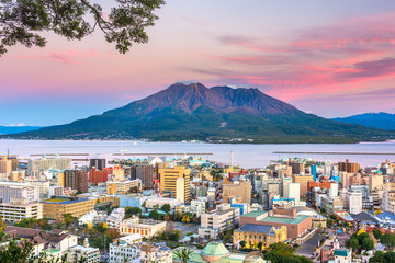 Fototapeta na wymiar Kagoshima, Japan skyline with Sakurajima Volcano
