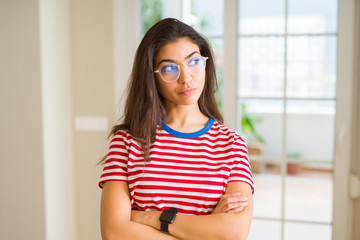 Young beautiful woman smiling cheerful wearing glasses looking happy with a big smile