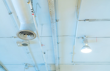 Air duct, automatic fire sprinkler safety system. Fire protection and detector. Fire sprinkler...