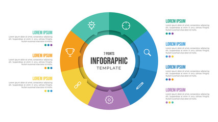 7 points circular infographic element template with icons and colorful flat style, can use for presentation slide