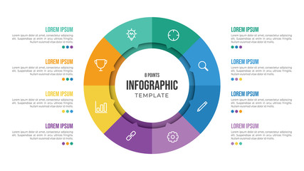 8 points circular infographic element template with icons and colorful flat style, can use for presentation slide