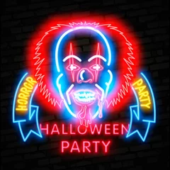  Halloween neon teken vector. Trick or treat Halloween ontwerpsjabloon met spook en web voor spandoek, poster, wenskaart, uitnodiging voor feest, lichte banner. © executioner4