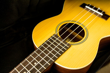 Obraz na płótnie Canvas acoustic ukulele on black background