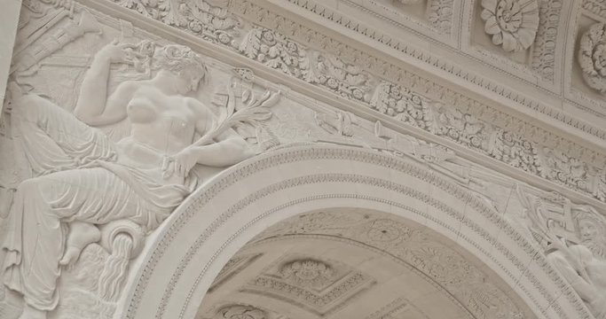 Ornaments of the Arc de Triomphe du Carrousel at the Park Jardin des Tuileries in Paris, France
