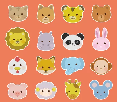 かわいい動物の顔 アイコン 白フチ線イラスト Stock ベクター Adobe Stock
