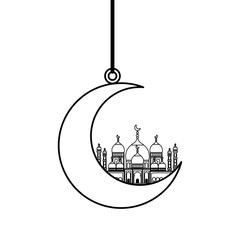 moon hanging with taj mahal mosque building