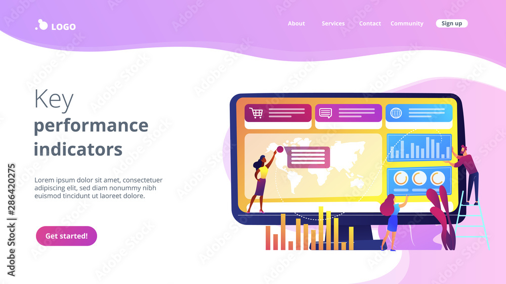 Poster tiny business people build dashboard and analyze statistics. dashboard service, online reporting mec