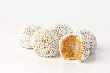 Rosokodom traditional Bengali sugar milk sweet desert on white background