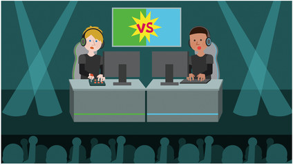 eスポーツ　対決　外国人男性　会場　イラスト