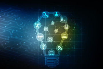 2d illustration bulb future technology, innovation background, creative idea concept 
