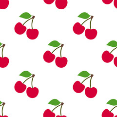 Cherry seamless pattern. Red berry. Fashion design. Food print for kitchen tablecloth, curtain or dishcloth. Hand drawn doodle wallpaper. Vector sketch background