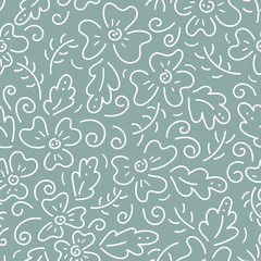 Monochrome. Seamless pattern. Simple flat floral motif . White and blue. Suitable for fabrics, Wallpapers, album covers, phone cases.