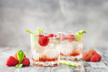 Cold lychee and raspberry cocktail.