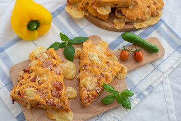 home made savory scones with tomato, cheese and basil