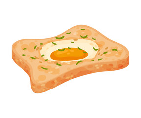 Piece of bread with a fried egg. Vector illustration on a white background.