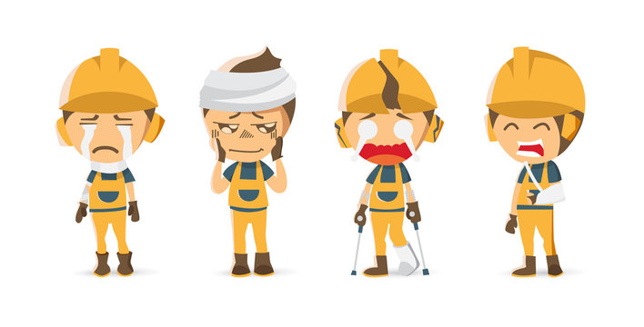 Construction worker a variety of injuries. Accident working. safety first. health and safety. vector illustrator