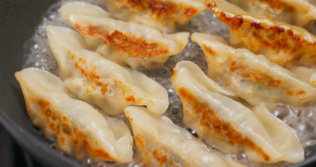 Fry Meat dumpling in pan