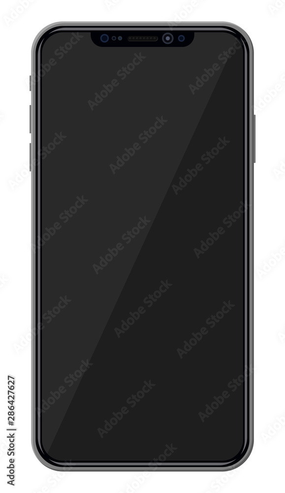 Poster new generation smartphone with frameless edge display. empty black screen. phone electronic device w