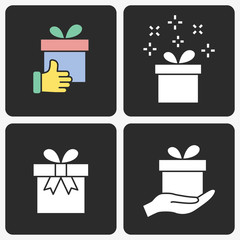 Gift box vector icon set on black background.