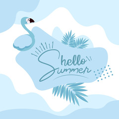 Hello Summer typographical background with tropical plants