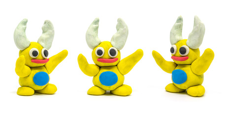 Obraz premium Play dough Beetle on white background. Handmade clay plasticine